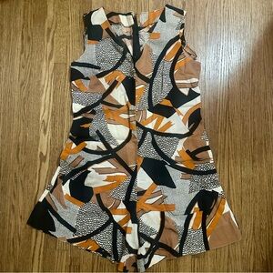 MCM Tiki Oasis Hawaiian Sleeveless Romper Barkcloth Abstract Print Beach Coverup